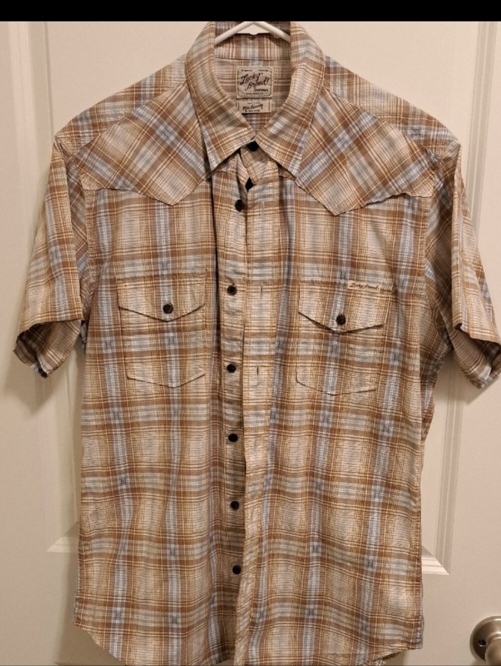 Lucky Brand Men's Short-Sleeve Plaid Button-Down Shirt - Brown & Light Blue